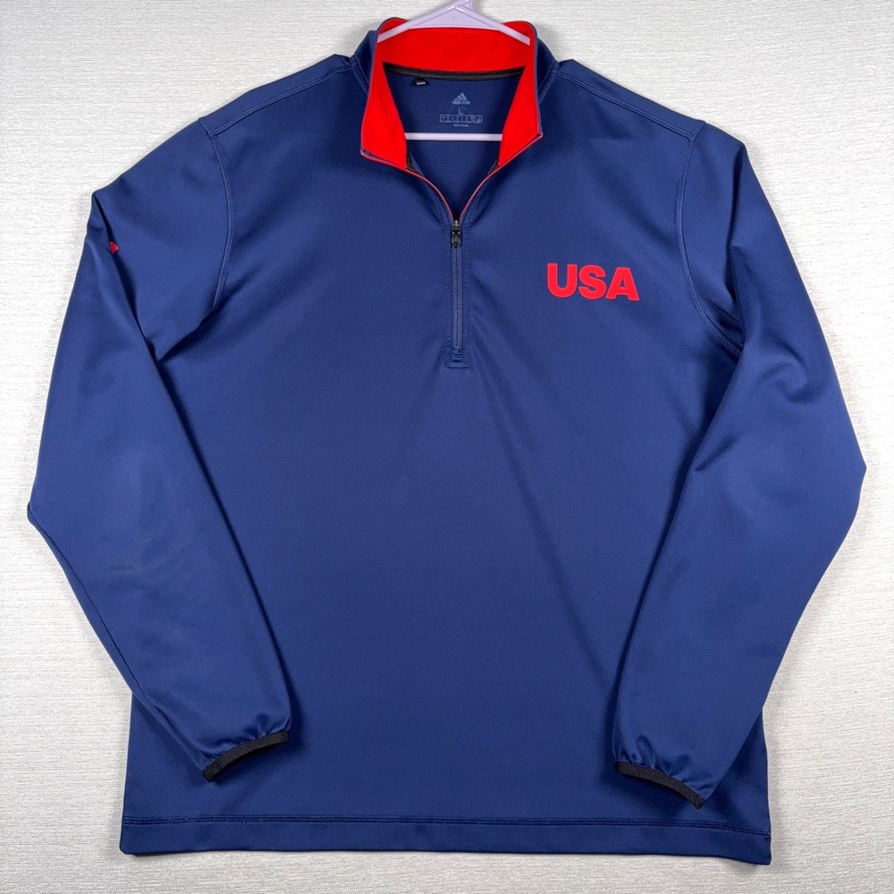 Adidas USA Golf Lightweight 1/4 Zip Pullover Mens Size L Blue Red Poly Spandex